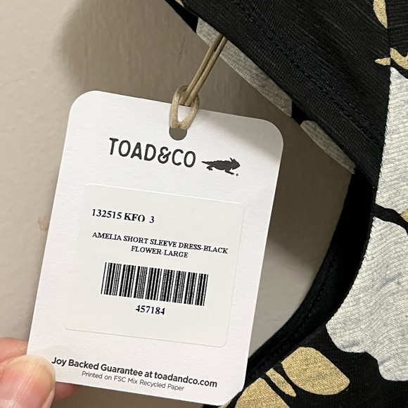 Toad&Co | AMELIA SHORT SLEEVE DRESS BLACK FLOWER PRINT women’s L - Picture 8 of 12